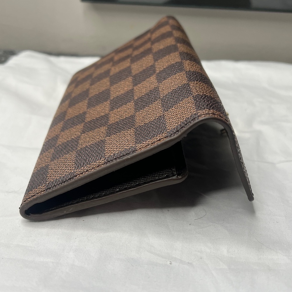 Brown Checkered Clutch Wallet with Goldtone Hardware 7.5” x 4” - Picture 10 of 12